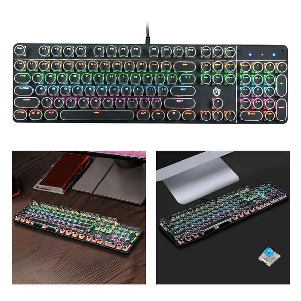 Teclado mecánico para juegos, estilo máquina de escribir, estilo retro,  punk, teclado Bluetooth con teclado redondo de metal y retroiluminación  RGB