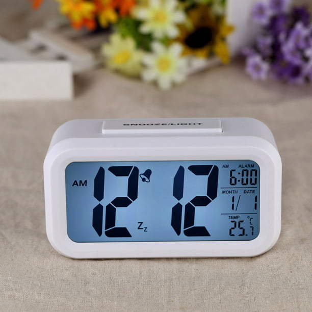 Reloj despertador, reloj despertador digital pequeño, pantalla LCD de 5,1  con calendario de fecha de repetición, pantalla de alarma de temperatura,  cabecera fácil de instalar (blanco) Zhivalor ZSY-0107