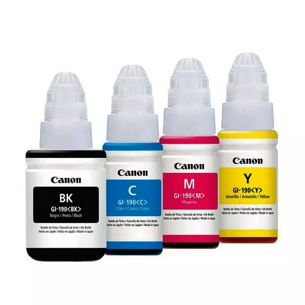 Kit 4 tintas CANON GI-190 Negra, Cyan, Magenta, Amarilla Canon GI-190