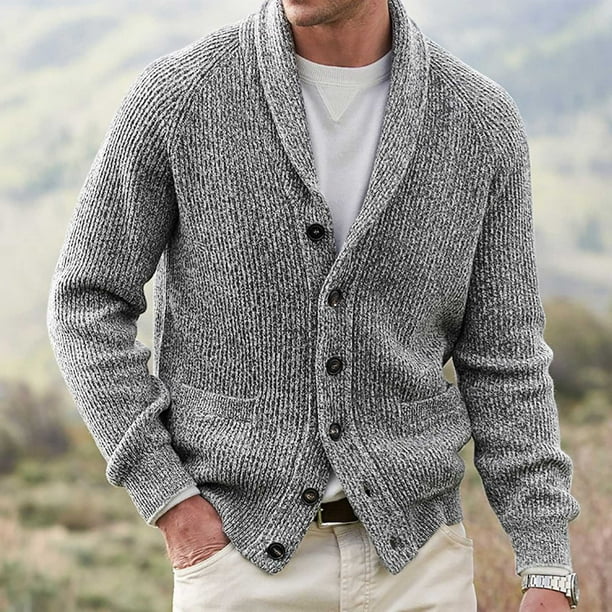 Suéter de punto de botón de cárdigan de solapa de otoño e invierno de moda  para hombre suéter de hombre Pompotops oipoqjl39577