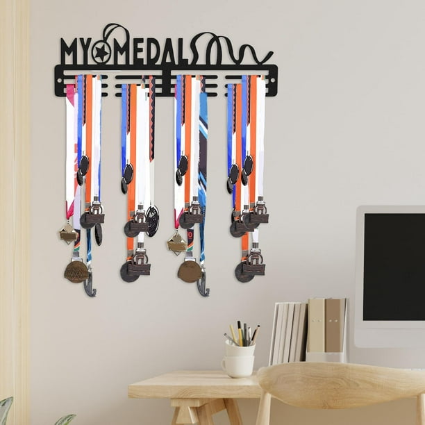 Estante de exhibición de trofeos y medallas, soporte para medallas con  estante de madera para trofeos, exhibición de colgador de medallas, estante  de