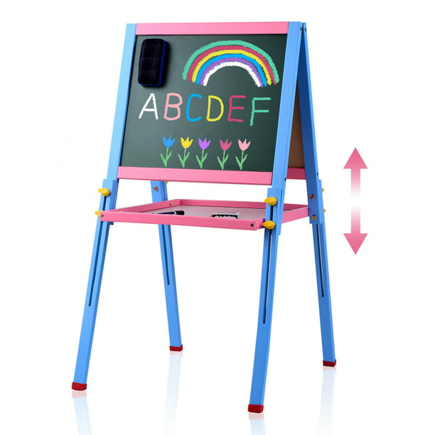 Costzon Caballete de arte para niños con ruedas con bloqueo, tablero de  pintura magnético extraíble de altura ajustable con almacenamiento,  caballete