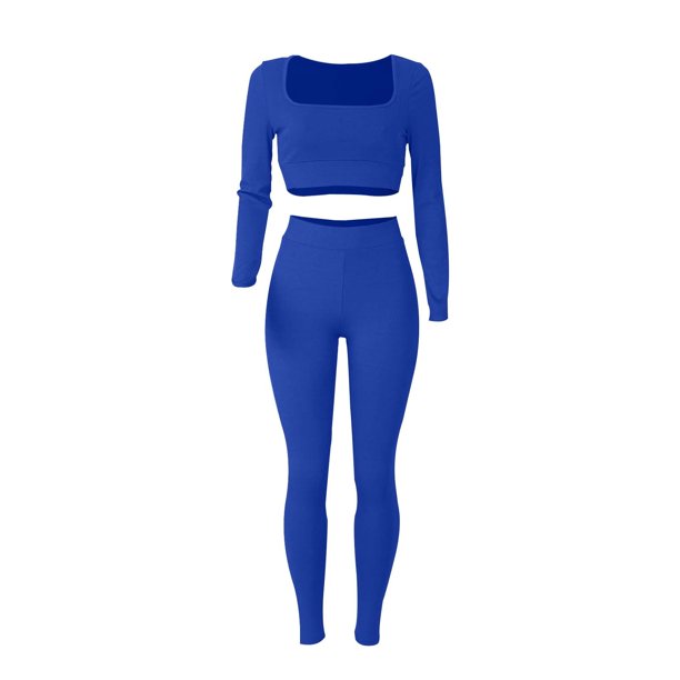 Gibobby Ropa Deportiva Mujer Traje de pantalones deportivos de Yoga  ajustados de dos piezas con cuello cuadrado de manga larga de Color sólido  informal a la moda para mujer(Azul, S)