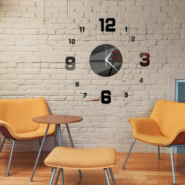  Reloj de pared grande DIY, Diseño decorativo moderno sin marco  3D espejo superficie números relojes de pared