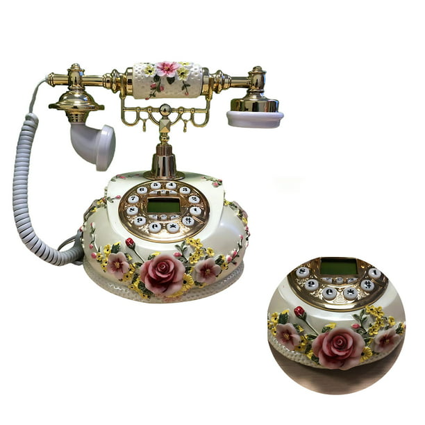 Teléfono Fijo Vintage Teléfono Fijo con Cable de Marcación con Botones  Estilo Flores Retro para Oficina en Casa con FSK DTMF Almacenamiento de  Números Función de Rellamada