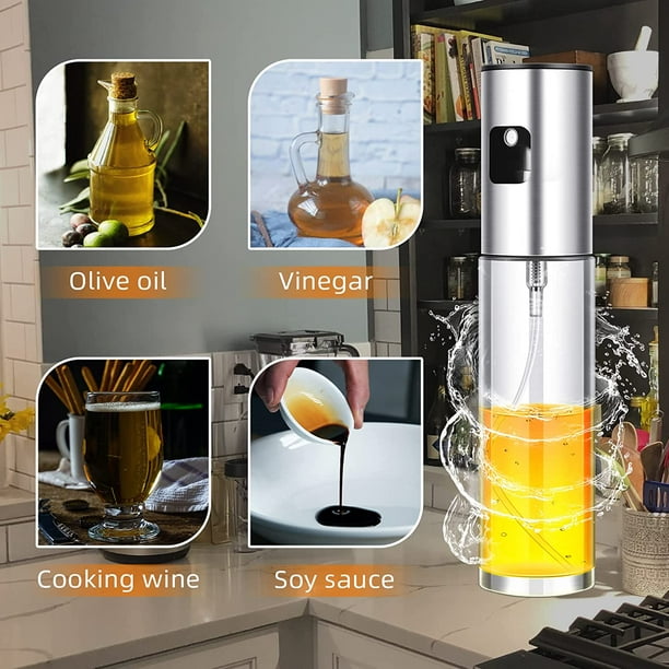 Leaflai Pulverizador de aceite para cocinar, botella de spray  de aceite de oliva para cocina, 3.4 fl oz, pulverizador de aceite de oliva  de vidrio, rociador de vinagre, botellas de vidrio