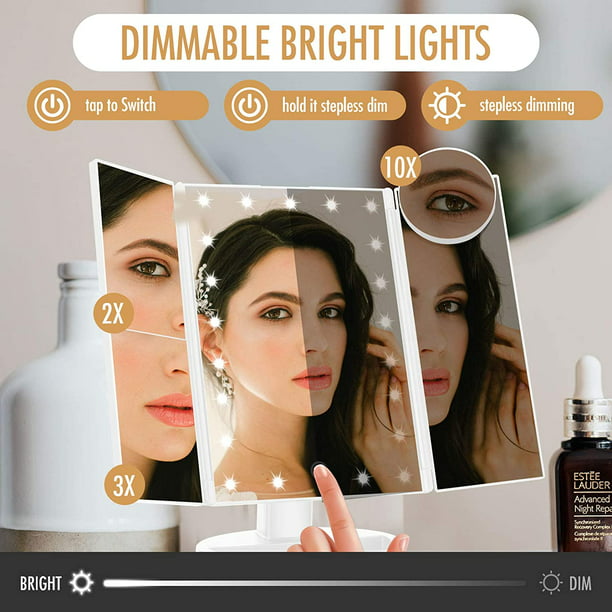 Espejo Maquillaje Con Luz Y Aumento 3x, Redondo, Espejo De Aumento