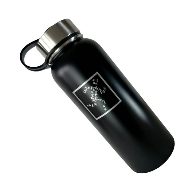 Botella térmica de doble pared para acampar de acero inoxidable de 1.2  litros, color negro