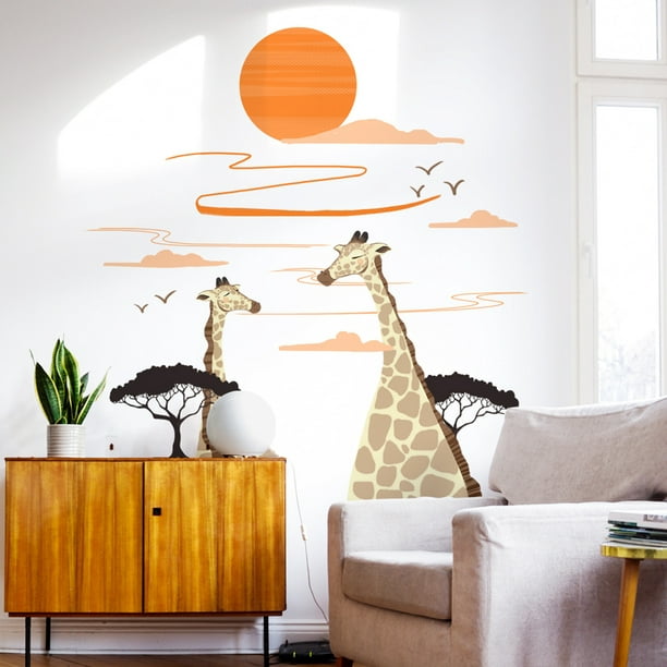 Adhesivo de pared de animales de dibujos animados para bebés y niños,  calcomanía de arte autoadhesivo para decoración de sala de estar, TV, sofá