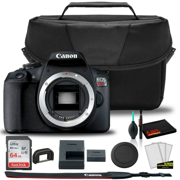 Cámara réflex digital Canon EOS Rebel T7 + bolsa Canon EOS + tarjeta  Sandisk Ultra de 64 GB + juego de limpieza y más (caja de kit) sin lente  Canon 2727C002KB_EDI_1