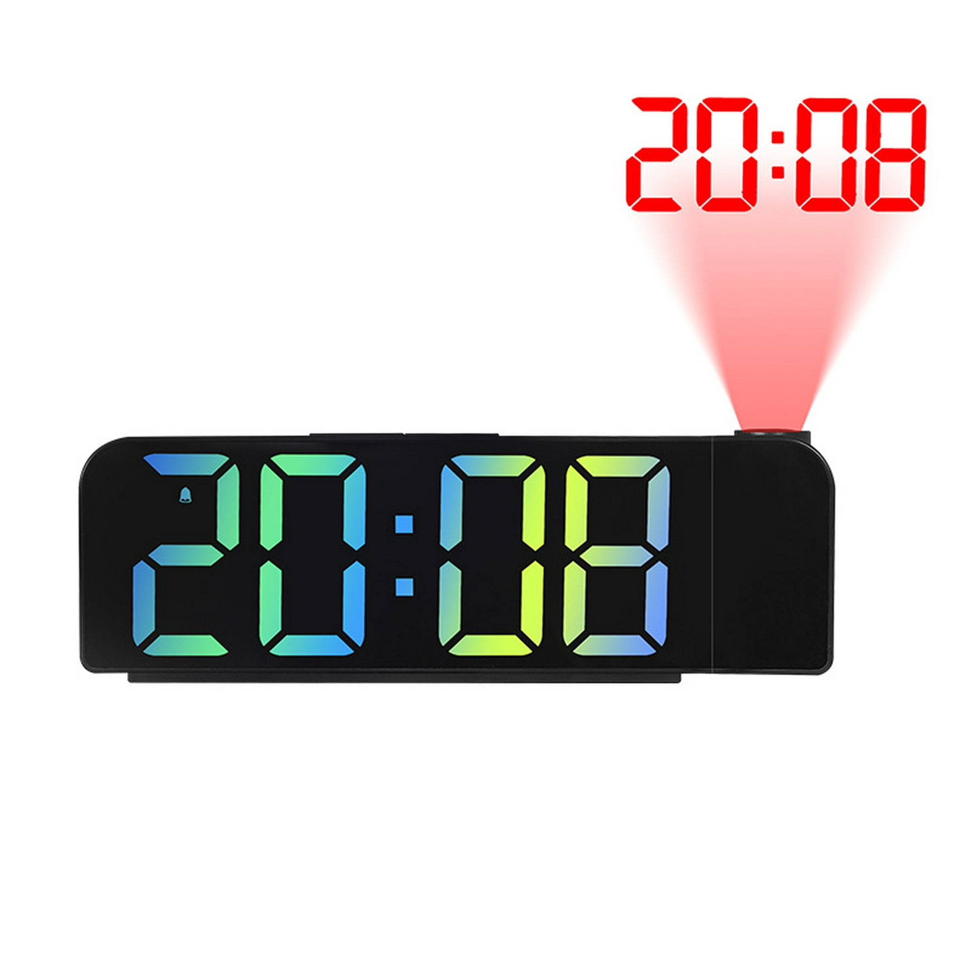 Reloj despertador de proyección: proyector digital con proyector giratorio  de 180° para dormitorios, atenuador de brillo de 4 niveles, puerto de carga