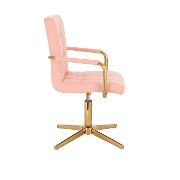 Silla de color rosa giratoria con brazos para escritorio o tocador  giratoria altura ajustable tapizada en material PU Acolchonado SKU: 9107-2  ROSA