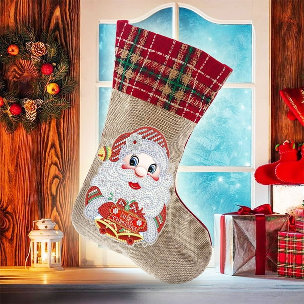 Calcetín de Navidad 5D DIY diamante pintura calcetín Navidad dulces  almacenamiento chimenea colgante calcetín personalizado JAMW Sencillez