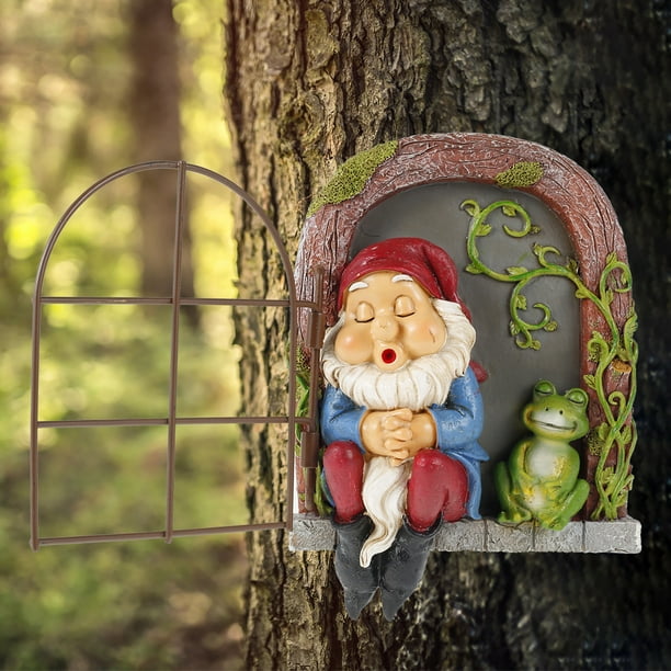 Decorativa Madera miniatura hada enana ventana puerta árbol patio gnomo  escultura (4 piezas)