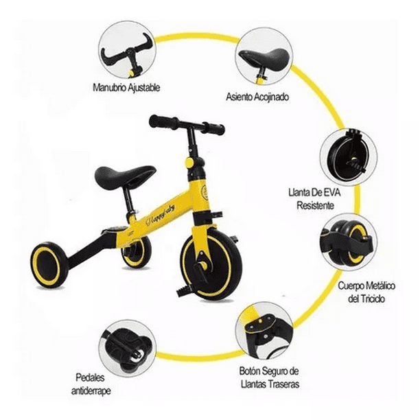 Bicicleta de equilibrio para bebés de 10 a 24 meses, sin pedales, para  niños y niñas de 1 año con 4 ruedas silenciosas, marco de acero al carbono