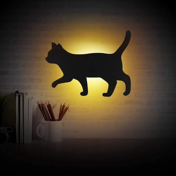 Gato activado por voz LED lámpara de noche silueta luz nocturna batería  lámpara de pared (color cálido) TUNC Sencillez