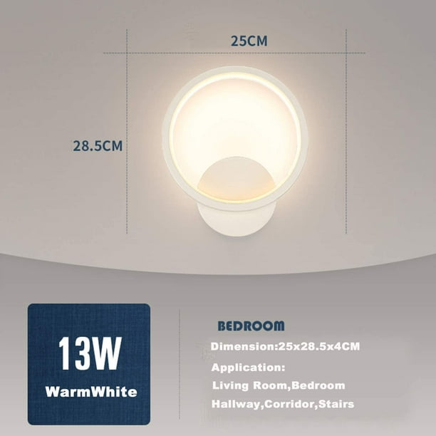 Lámpara LED 13W de Pared Interior, Lámpara Redonda en Blanco Cálido 3000K  para Dormitorio Moderno de Vhermosa