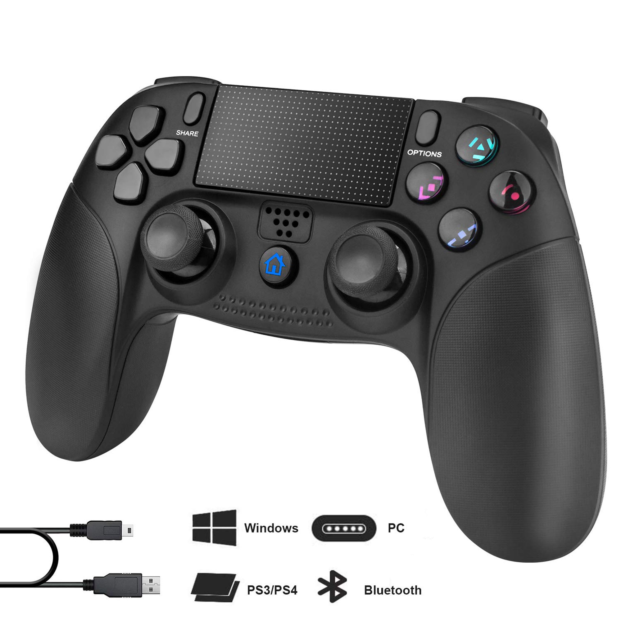 Mando inalámbrico con vibración compatible con PS4. Funciones completas.