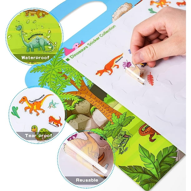 Libro de pegatinas, paquete de 4 libros de pegatinas reutilizables para  niños, libros de pegatinas extraíbles de animales del océano y dinosaurios  para niños pequeños, para edades de 2 a 6 años