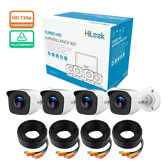 kit cámaras de seguridad de 4 cámaras hd 720p bala color blanco policarbonato