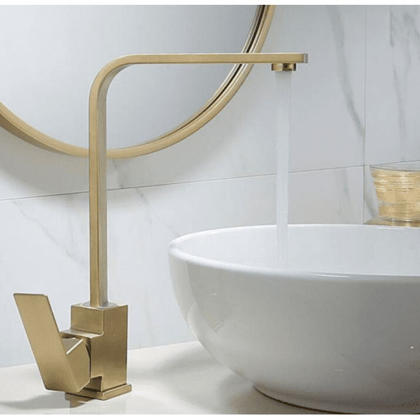 Grifo de lavabo dorado para baño, grifería de un solo mando