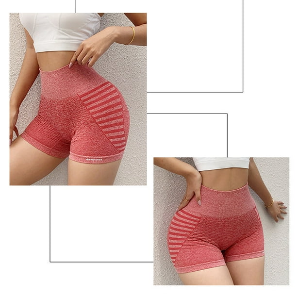 Pantalones cortos de yoga de cintura alta Fitness Mujeres sexy Levantamiento  de cadera Leggings ajustados (Rojo) Likrtyny Para estrenar