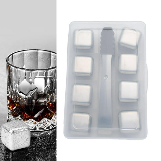  Cubos de hielo reutilizables de acero inoxidable, cubos de hielo  reutilizables de acero inoxidable 304, cubos de hielo reutilizables, juego  de cubitos de hielo para whisky para bebidas con pinzas para