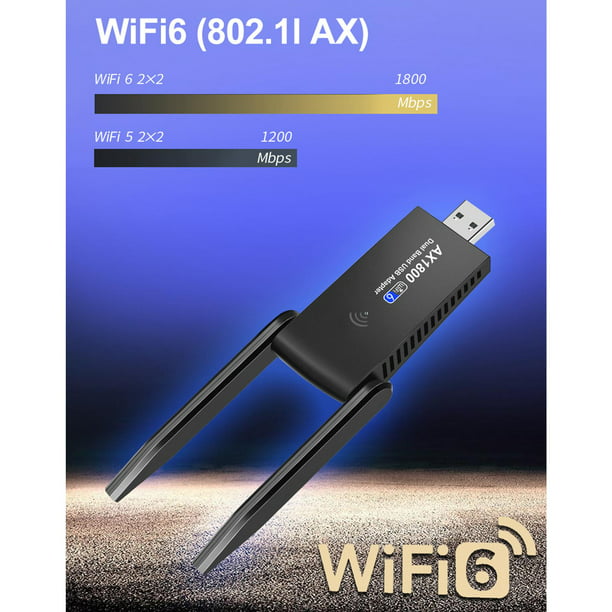 Adaptador inalámbrico WiFi 6 USB de 1800 Mbps para escritorio - Adaptador  WiFi USB 802.11ax para PC de escritorio portátil con 5Ghz 2.4Ghz, antena de