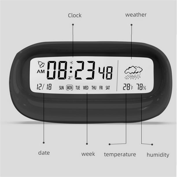 Reloj despertador digital de mesita de noche con pilas, pantalla