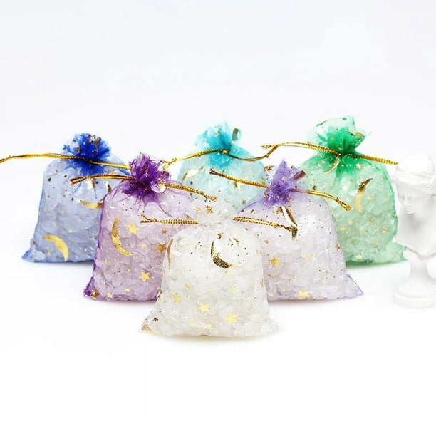 100 bolsas de organza con estrella de luna, bolsas de recuerdos de boda de  4 x 6 pulgadas con cordón, bolsas de regalo de dulces de malla de colores
