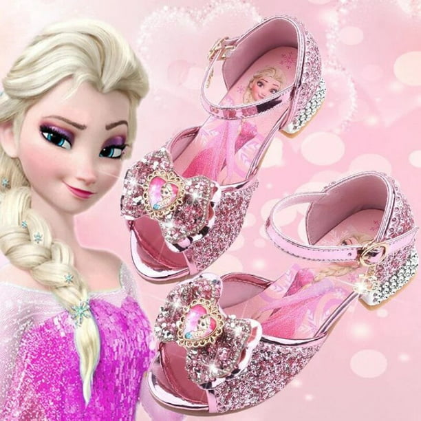 Sandalias de Disney para niñas, zapatos de princesa Elsa Frozen 2, zapatos de cristal para niñas zapatos tacón alto para niños, zapatos de princesa para pasarela, 34 plantillas de 21,6