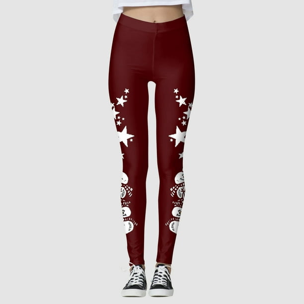 Gibobby pantalones de vestir mujer cintura alta Leggings deportivos  estampados navideños de moda informal para mujer Leggings de moda (Vino, XL)