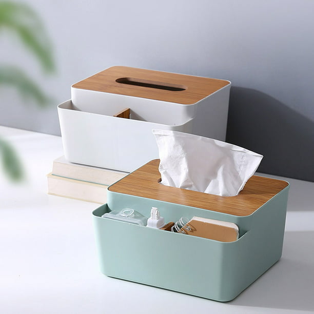 Cubierta de caja de pañuelos de madera para pañuelos faciales desechables  de papel, soporte dispensador de pañuelos de madera grande para baño y