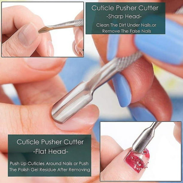 Cortador de cutículas de uñas de metal con empujador y cortador de  cutículas, kit de 2 herramientas profesionales para quitar cutículas, juego  de