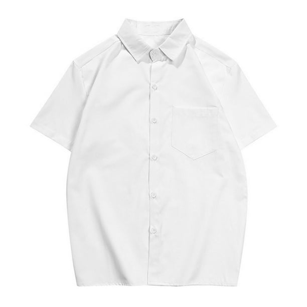 Camisetas blancas para hombre, para primavera y verano, a la moda, holgada,  con botones de solapa, color sólido, manga corta