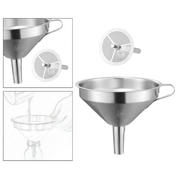 Anaeat Embudo de cocina de acero inoxidable, embudos de cocina multiusos de  metal de grado alimenticio con 2 filtros de filtro extraíbles para