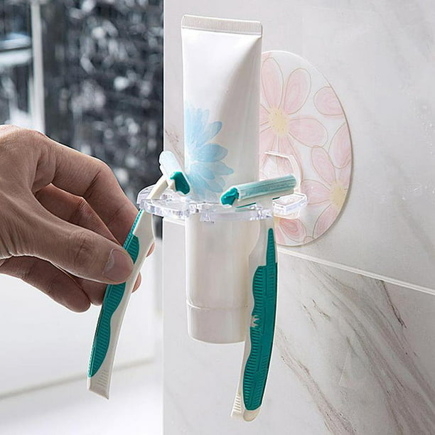 Soporte de pared para cepillos de dientes con 5 ranuras con tapa,  organizador de almacenamiento de cepillos de dientes autoadhesivo para  ducha, pasta