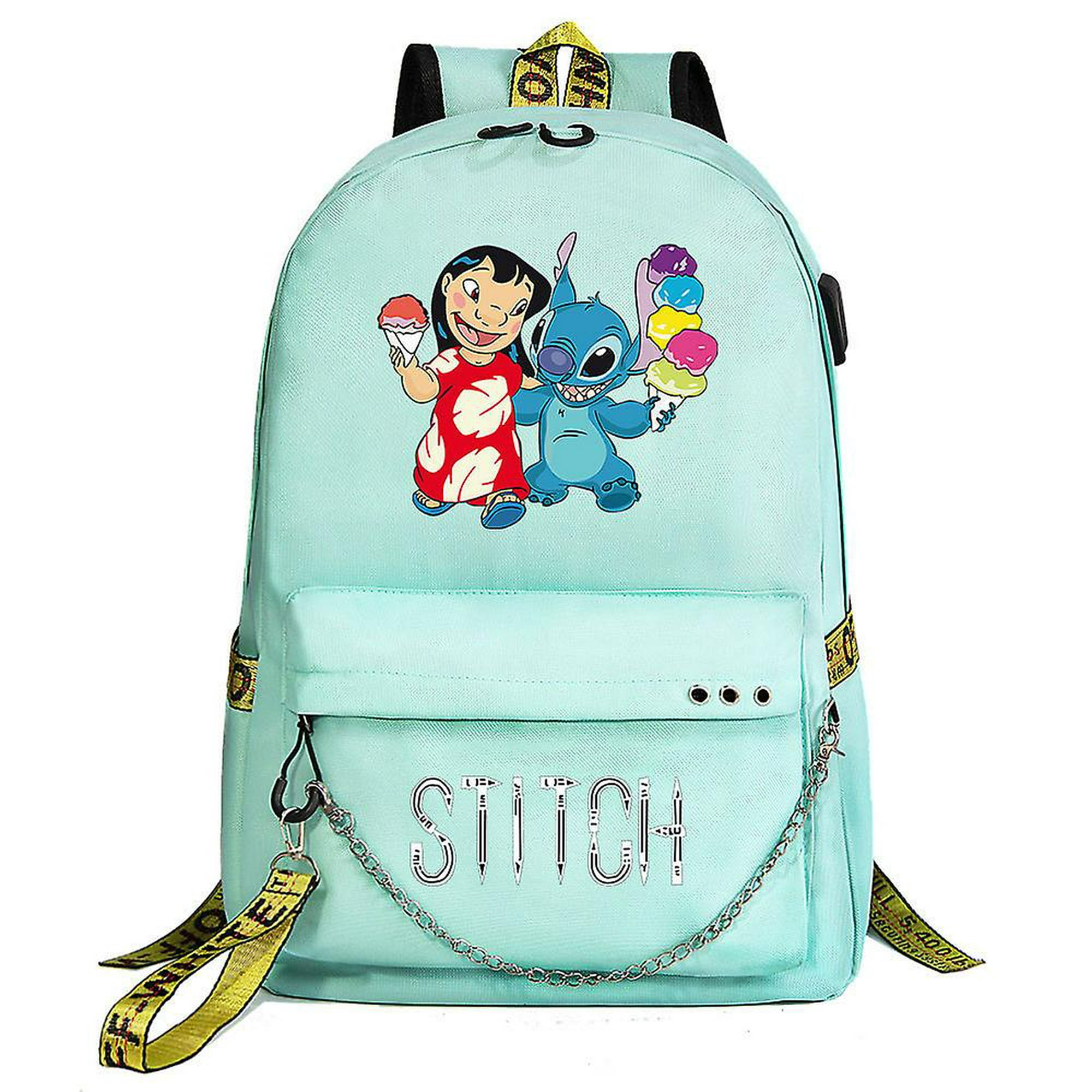 Stitch Kawaii niños niñas niños escuela libro bolsas mujeres Usb cadena  mochila lona hombres Laptop mochila mochila