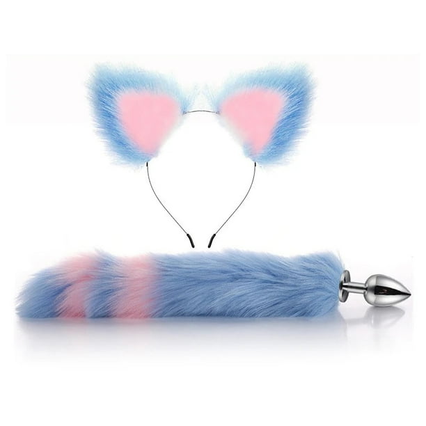 Sexy Fox Tail Anal Plug Cute Cat Ears Headbands Set Nipple Clip Neck Collar Metal Butt Plug 7296