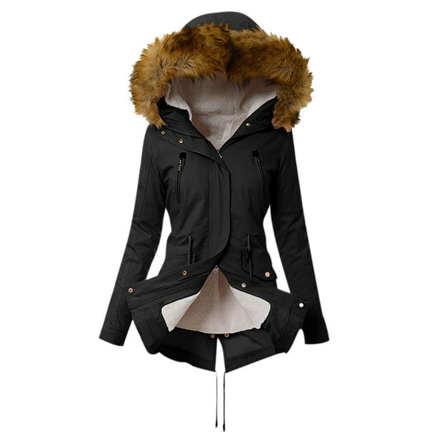 Chaquetas para mujer, chaqueta cálida para mujer, abrigo de invierno sólido  con cuello encapuchado, ropa de abrigo de lana de cordero Odeerbi ODB-3