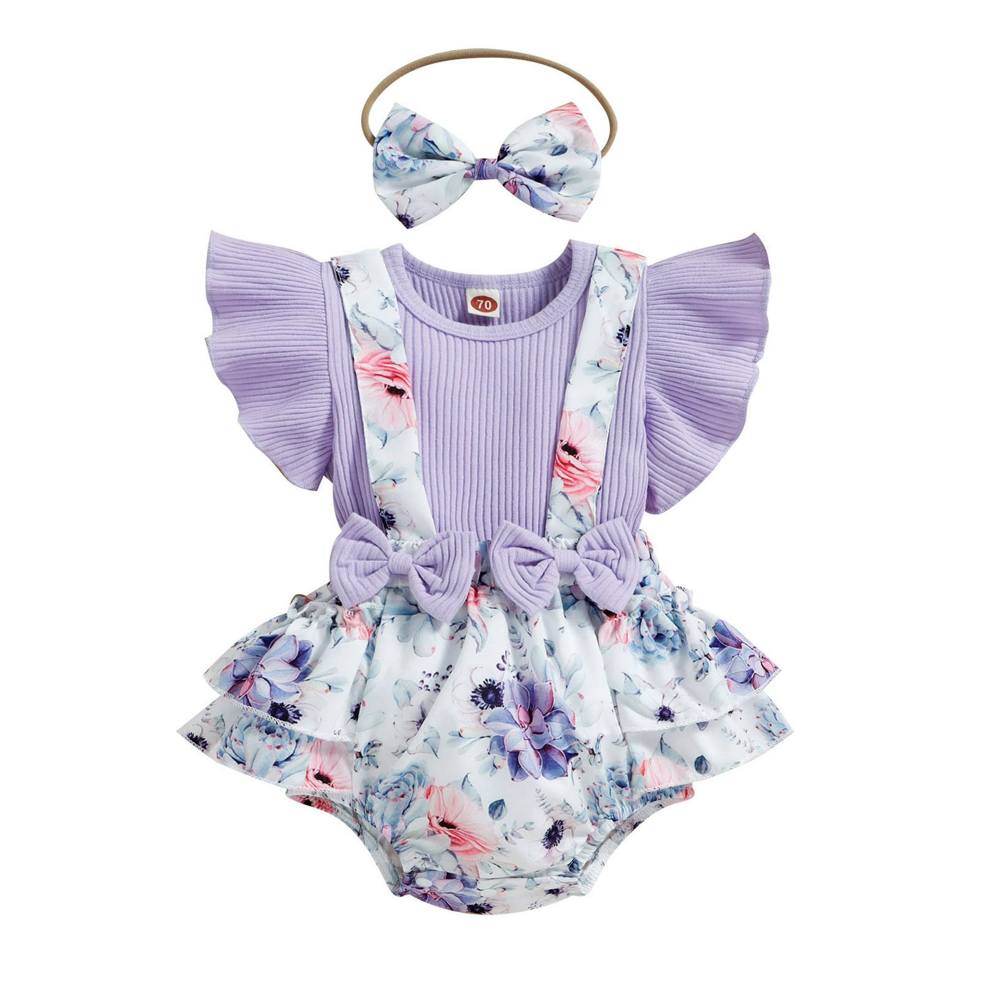Gibobby Mamelucos para bebe niño polar con estampado Floral de arcoíris y  manga voladora para niñas pequeñas, mono acanalado con para recién nacidos,  trajes c(Morado, 3-6 Meses)