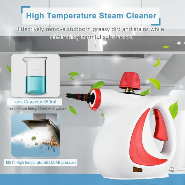 Limpiador de vapor de mano Autolavadora, 1050 W, con 9 accesorios  multifunción, apto para limpieza a vapor de alta presión en cocinas, sofás,  baños y ventanas de coche