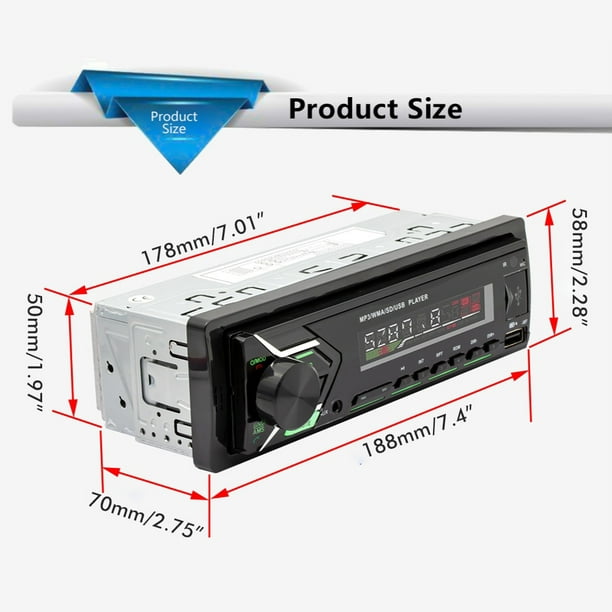 Reproductor MP3 para coche, 1 Din, 12V, Bluetooth, manos libres, Radio FM,  luces coloridas, reproduc Ticfox