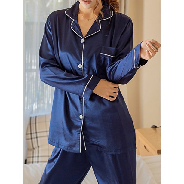 Qarigey Mujer Loungewear Solapa Camisa de manga larga Top