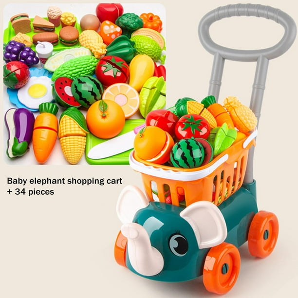Juego de supermercado para con carrito de compras de juguete, corte de  alimentos, 34 piezas verde perfke juguetes del carro de la compra