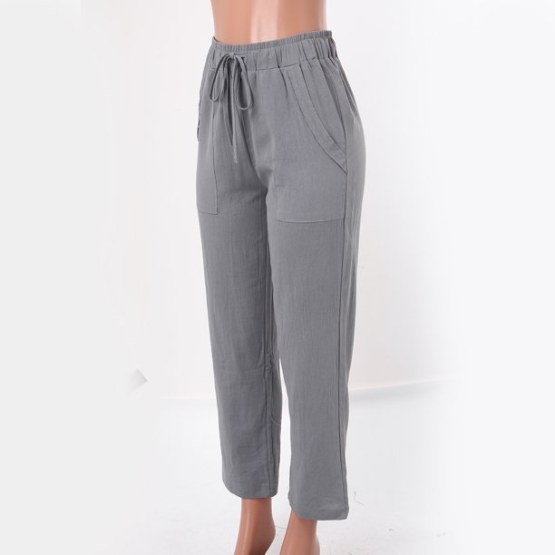 Gibobby pantalones cargo mujer Pantalones de pierna ancha de cintura alta  para mujer Pantalones elásticos con cordón de moda Pantalones largos de  pierna recta cómodos con bolsillos (Gris, S)