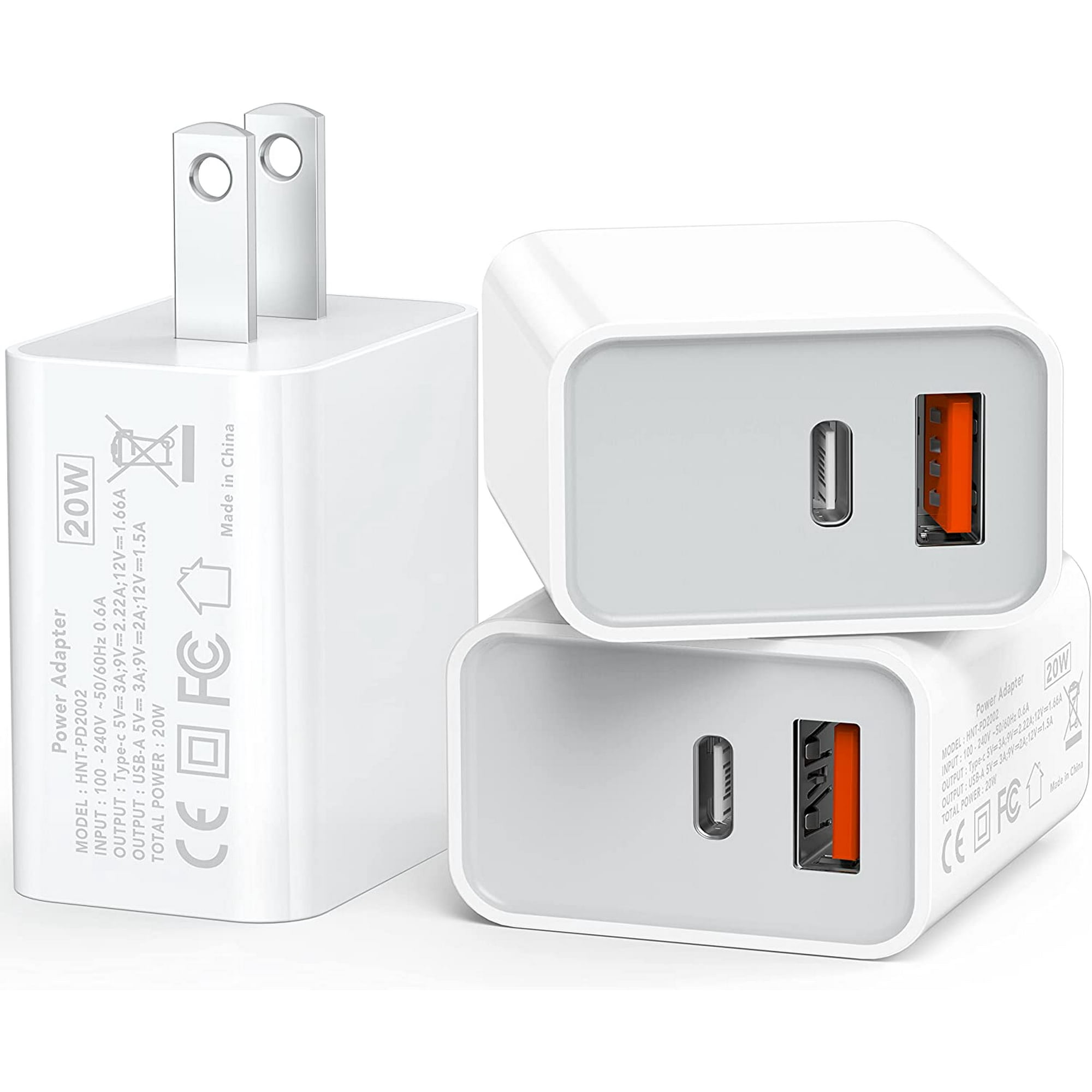 Bloque de cargador de pared USB C, paquete de 2 adaptadores de corriente PD  de doble puerto, bloque de carga rápida compatible con iPhone 15/15 Pro/15
