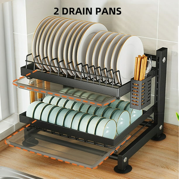 Estante para secar platos de nivel para encimera de cocina para platos  negro NEW