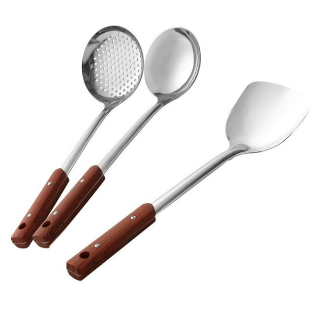 Juego de 2 cucharones de sopa, cubiertos metálicos para glasear, utensilios  de cocina para servir cuchara ranurada de acero de mango largo para olla