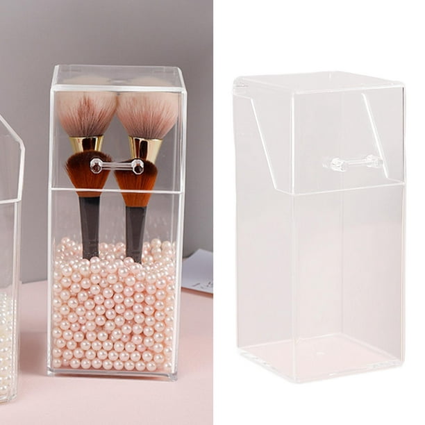 Soporte de brochas de maquillaje de cristal, organizador cuadrado de  brochas de una pieza, contenedor de almacenamiento de brochas de cosméticos  para